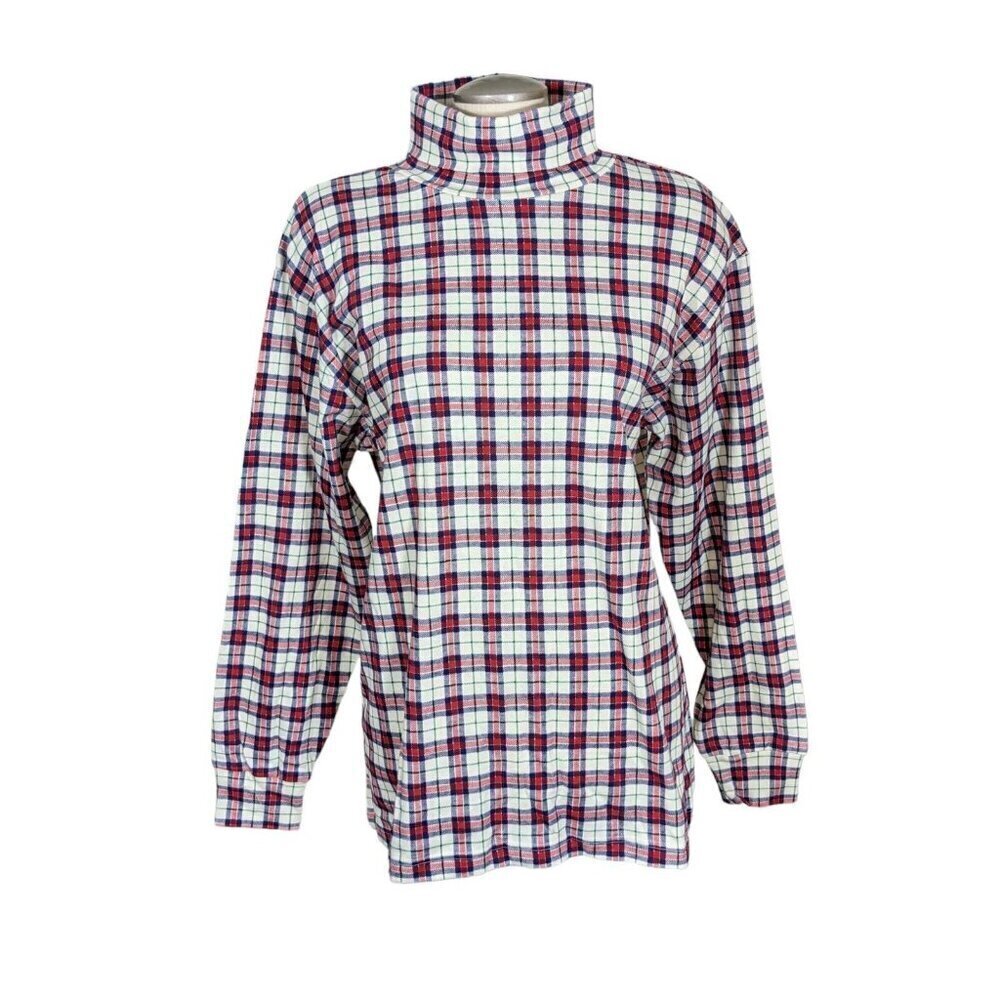 Vintage Signatures by Northern Isles Womens XL Turtleneck Top Plaid Check Cotton